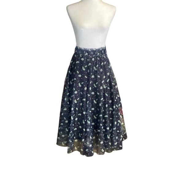 Cato Mesh Tulle Midi Pull On A-Line Black Green Floral Skirt Sz 18/20 Whimsigoth - Picture 2 of 6
